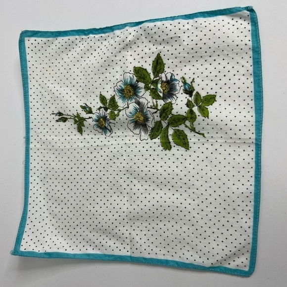 Handkerchief Vintage Authentic Floral Art Blue White Cotton 10" Women's Set of 2 - Picture 2 of 4